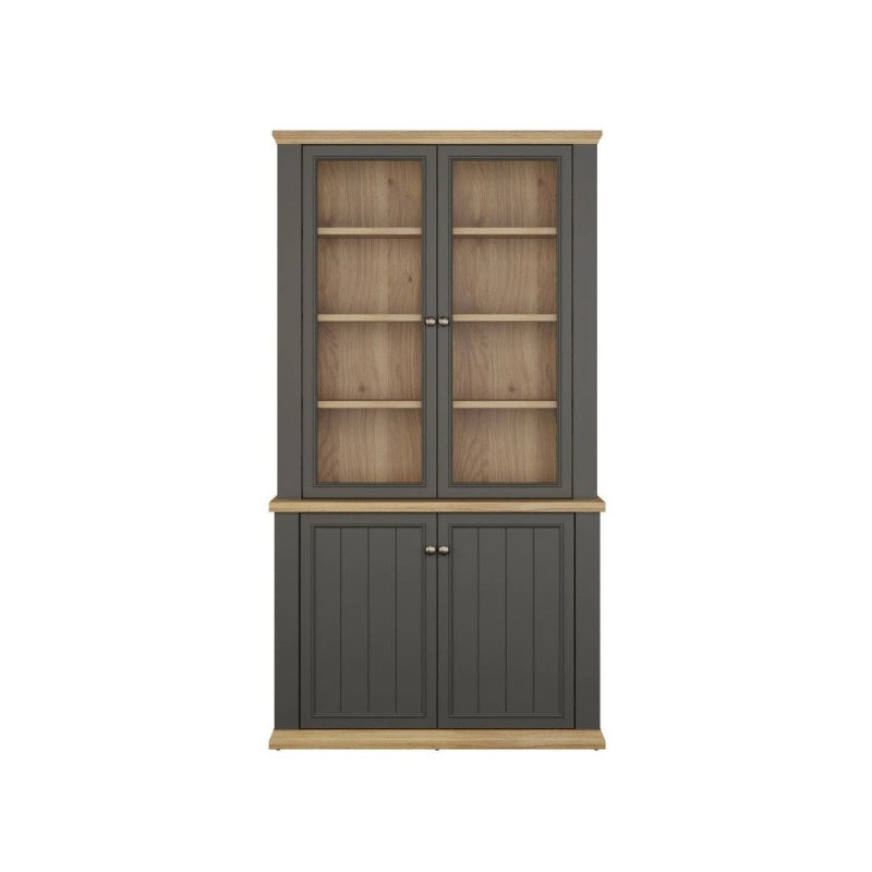 Vetrina Essenza con 2 ante a vetro e 2 ante in stile classico colore grigio scuro e rovere