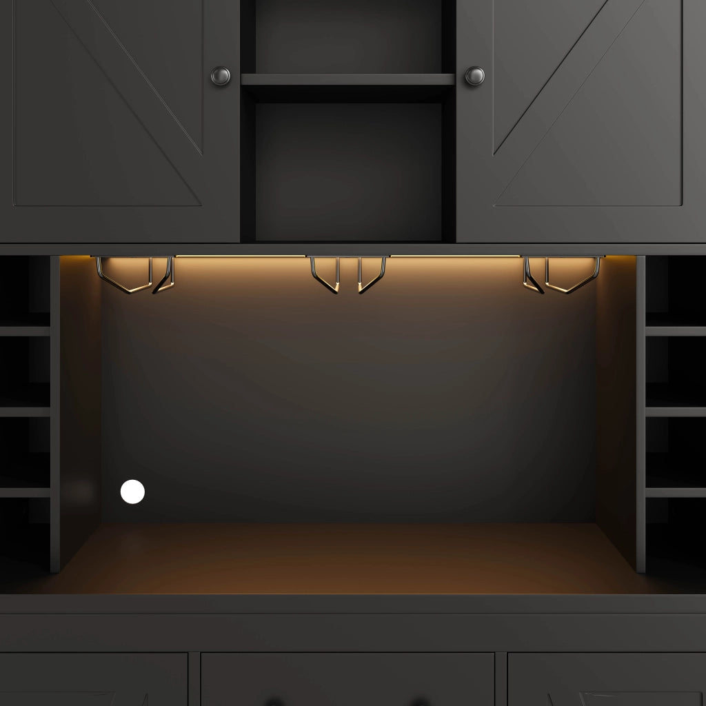 Buffet da cucina alto 180x105x40 cm con LED RGB, prese integrate, cassetto e portasciuggetti