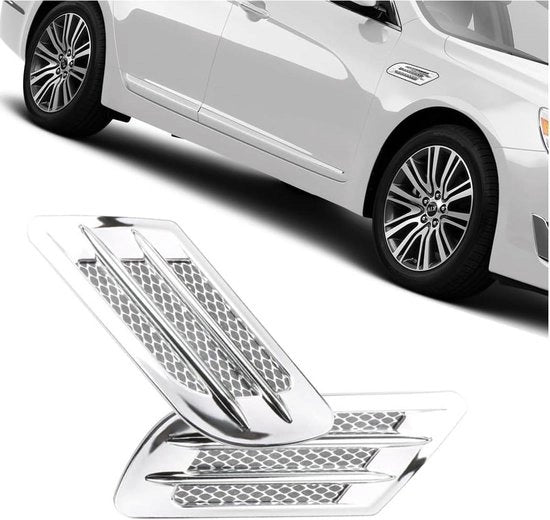 Due decorazioni per griglia di aspirazione laterale in auto, griglia di aspirazione laterale netta, copertura gommativa, regolazione cappello di aspirazione cappello del motore (argento).