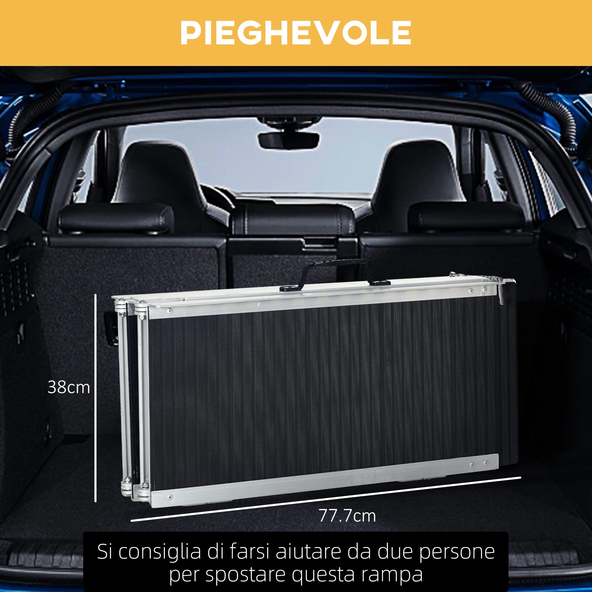 Rampa per Sedia a Rotelle Pieghevole e Antiscivolo 152x73 cm Capacità 272 kg in Alluminio