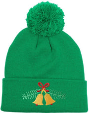 Cappello di lana con motivi di campanelli, cappello di lana ricamato, cappello caldo per autunno e inverno, cappello per donne (verde), 56-58 cm
