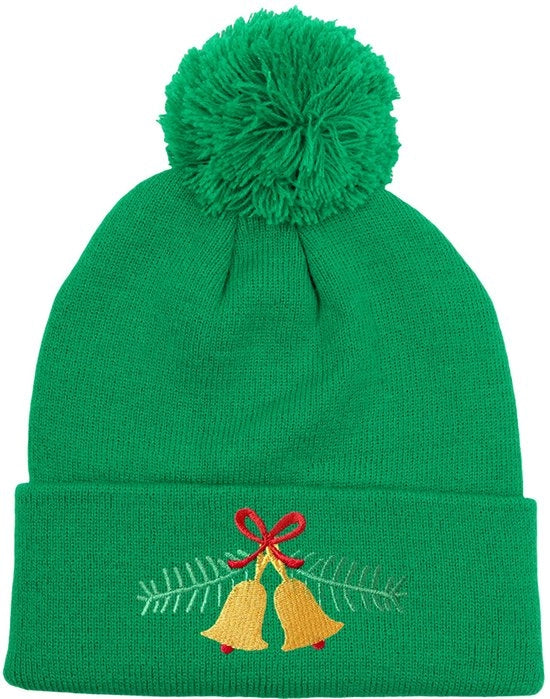 Cappello di lana con motivi di campanelli, cappello di lana ricamato, cappello caldo per autunno e inverno, cappello per donne (verde), 56-58 cm
