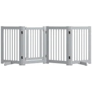 Cancelletto per Cani Autoportante, 4 Pannelli, Flessibile, Legno di Pino, 204L x 36P x 75H cm, Grigio Chiaro