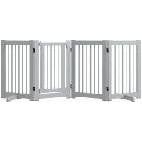 Cancelletto per Cani Autoportante, 4 Pannelli, Flessibile, Legno di Pino, 204L x 36P x 75H cm, Grigio Chiaro