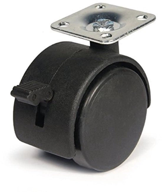 Kit di supporti per ruote in acciaio con doppia fissazione, 50 mm con freno, set da 4 pezzi