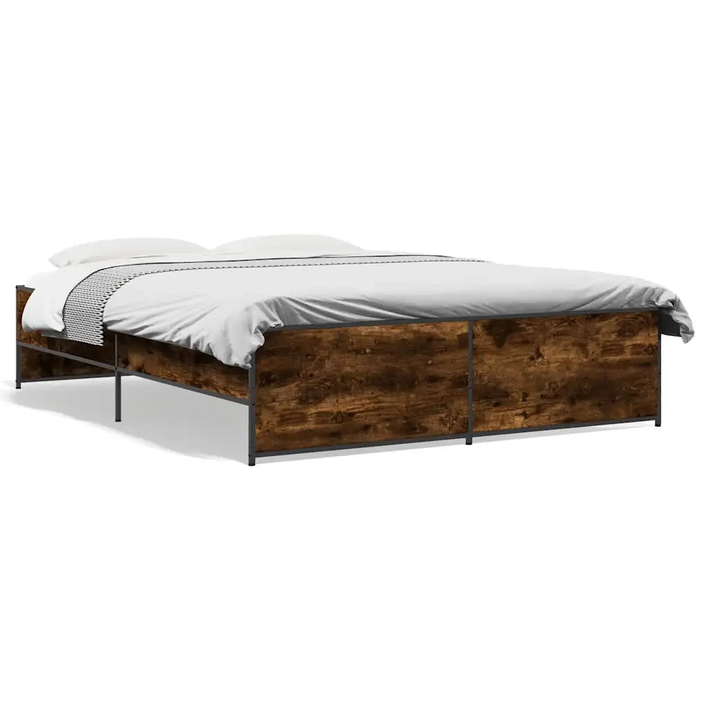Letto matrimoniale | Letto per adulti | Giroletto Rovere Fumo 150x200 cm in Legno Multistrato Metallo