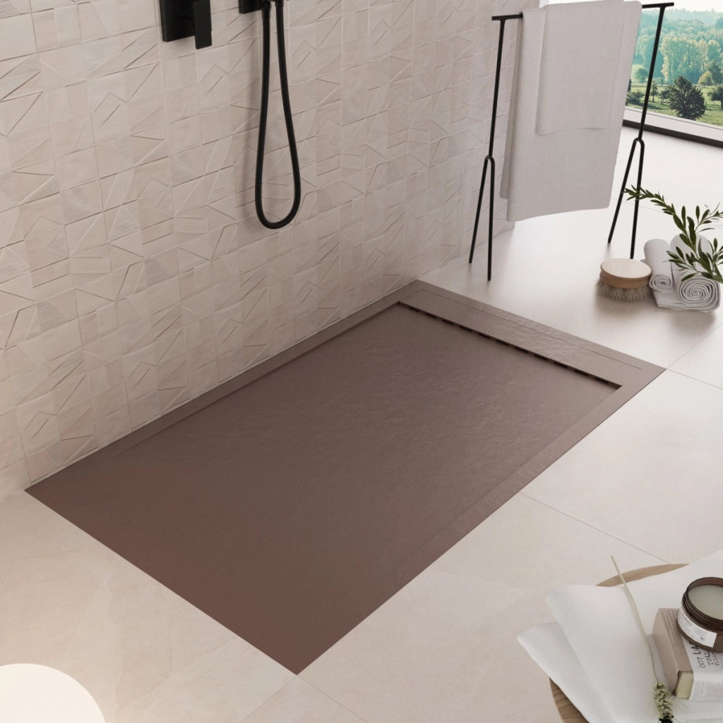 Piatto doccia in marmoresina marrone effetto pietra cemento prestige, misura 90x120