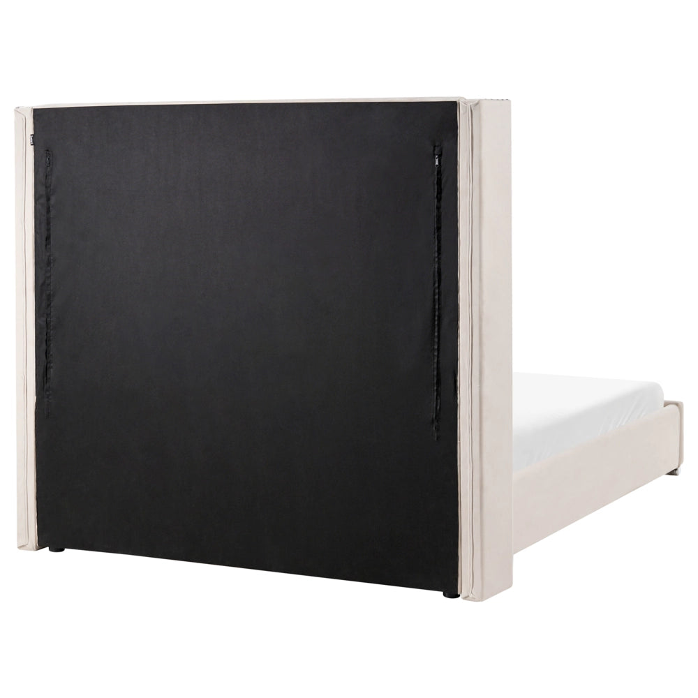 Letto matrimoniale a doghe velluto bianco sporco imbottito trapuntato poggiatesta 140 x 200 cm stile glamour elegante
