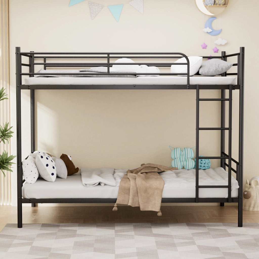 Letto a castello in acciaio nero 90 x 190 cm con scala e parapetto