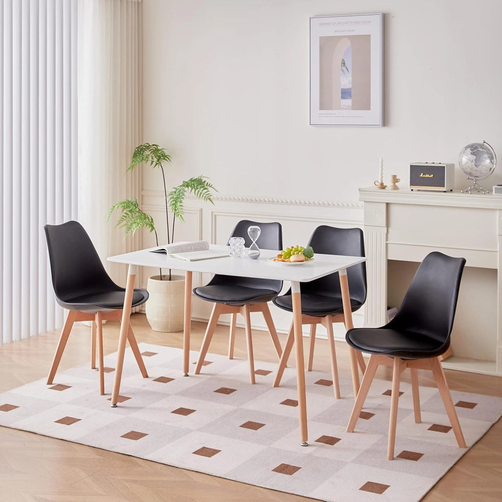 GrandCA HOME Tavolo da Pranzo Rettangolare Tavolo da Cucina con Gambe in Legno Massello, Struttura di Giunzione MDF Desktop, per Sala da Pranzo, Soggiorno, Bianco