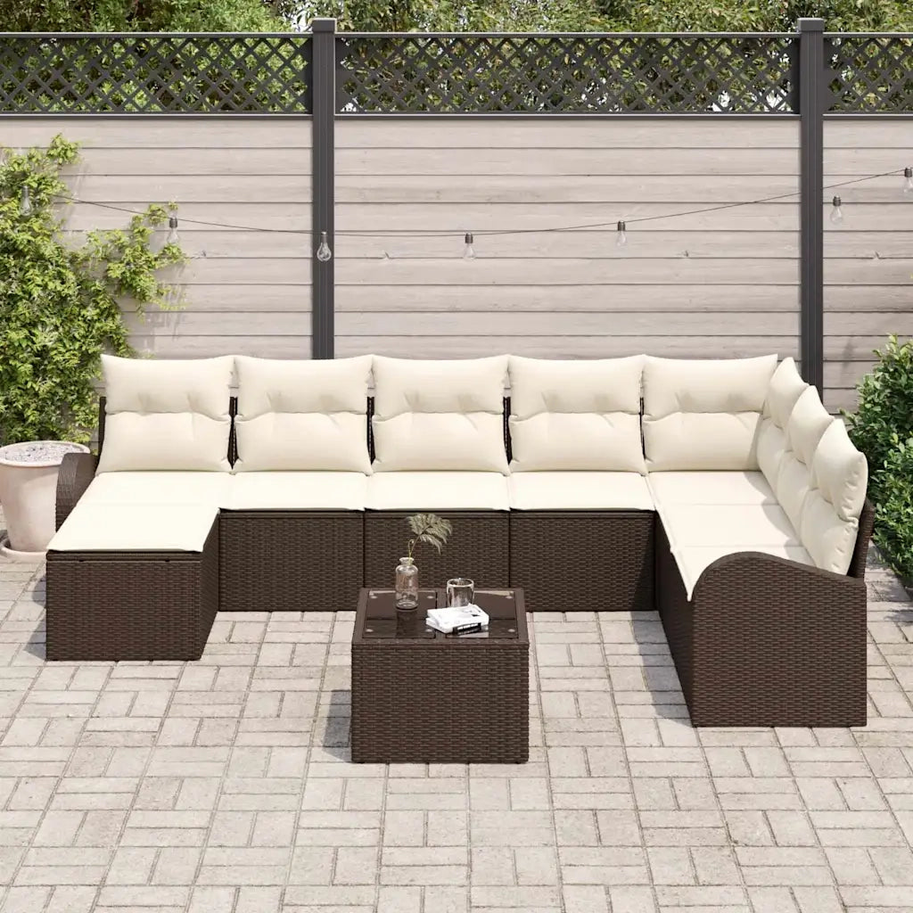 Set Divano da Giardino con cuscino 9 pcs Marrone Poly Rattan 3346168