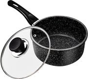 Casseruola con Maniglia e Coperchio Ø 16 cm, Smalto Antifrattura, Nero - Piccola Cottura per Induzione, Elettrica e Stufe a Gas