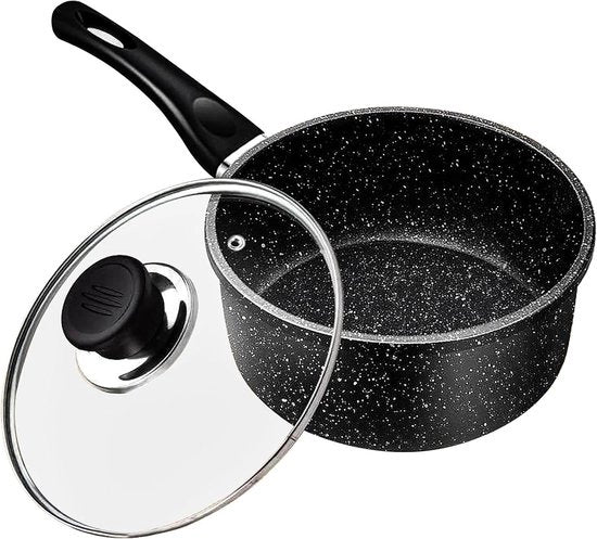 Casseruola con Maniglia e Coperchio Ø 16 cm, Smalto Antifrattura, Nero - Piccola Cottura per Induzione, Elettrica e Stufe a Gas