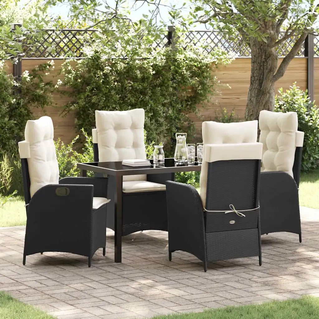 Set da Pranzo per Giardino con cuscino 5 pcs Nero polyrattan 3380479