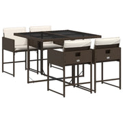 Set da Pranzo da Giardino 5pz | Set Salotto da Giardino con Cuscini in Polyrattan Marrone