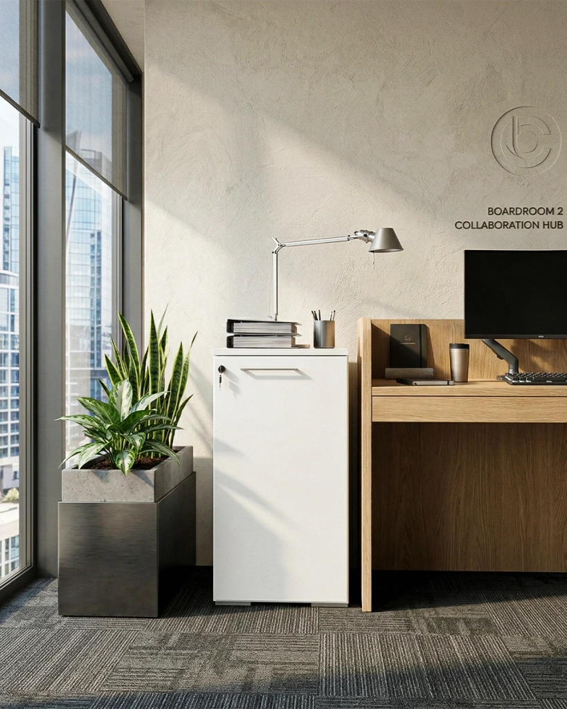 Armadio ufficio Pekino - Mobile archivio 1 anta con serratura - 1 mensola inclusa - L. 45 x H. 83 x P. 42,5 cm – Bianco_