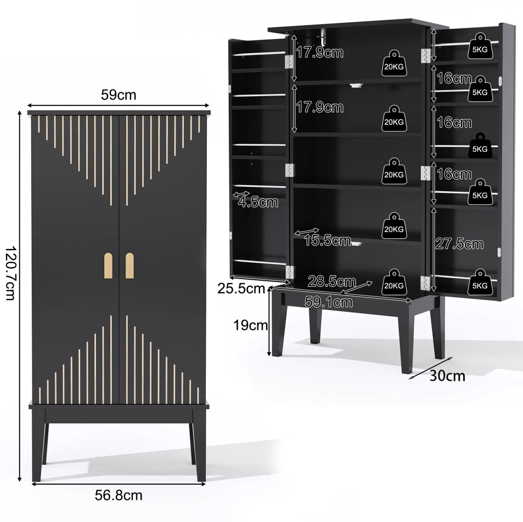 Mobile contenitore vintage in MDF 120 x 59 x 30 cm; nero