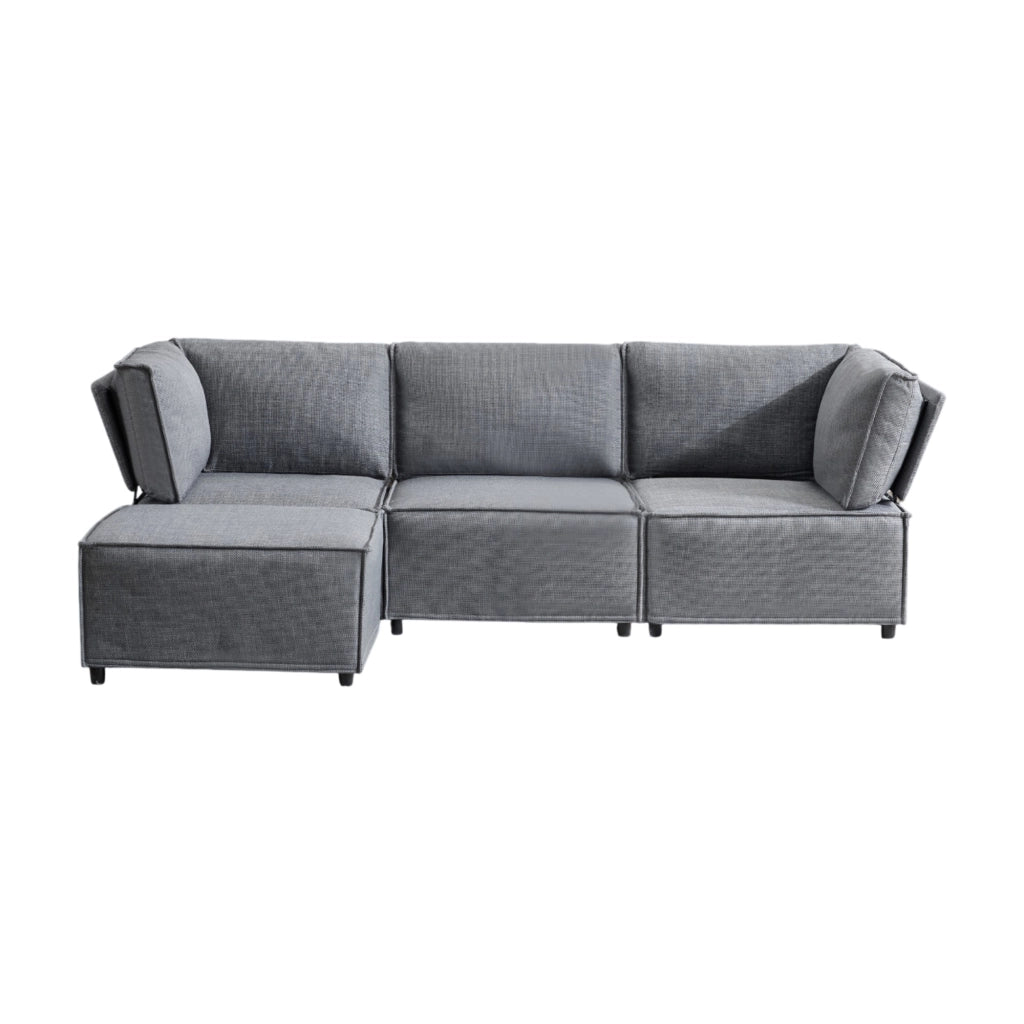 Divano angolare modulare convertibile con funzione letto e composizione flessibile in tessuto grigio chiaro