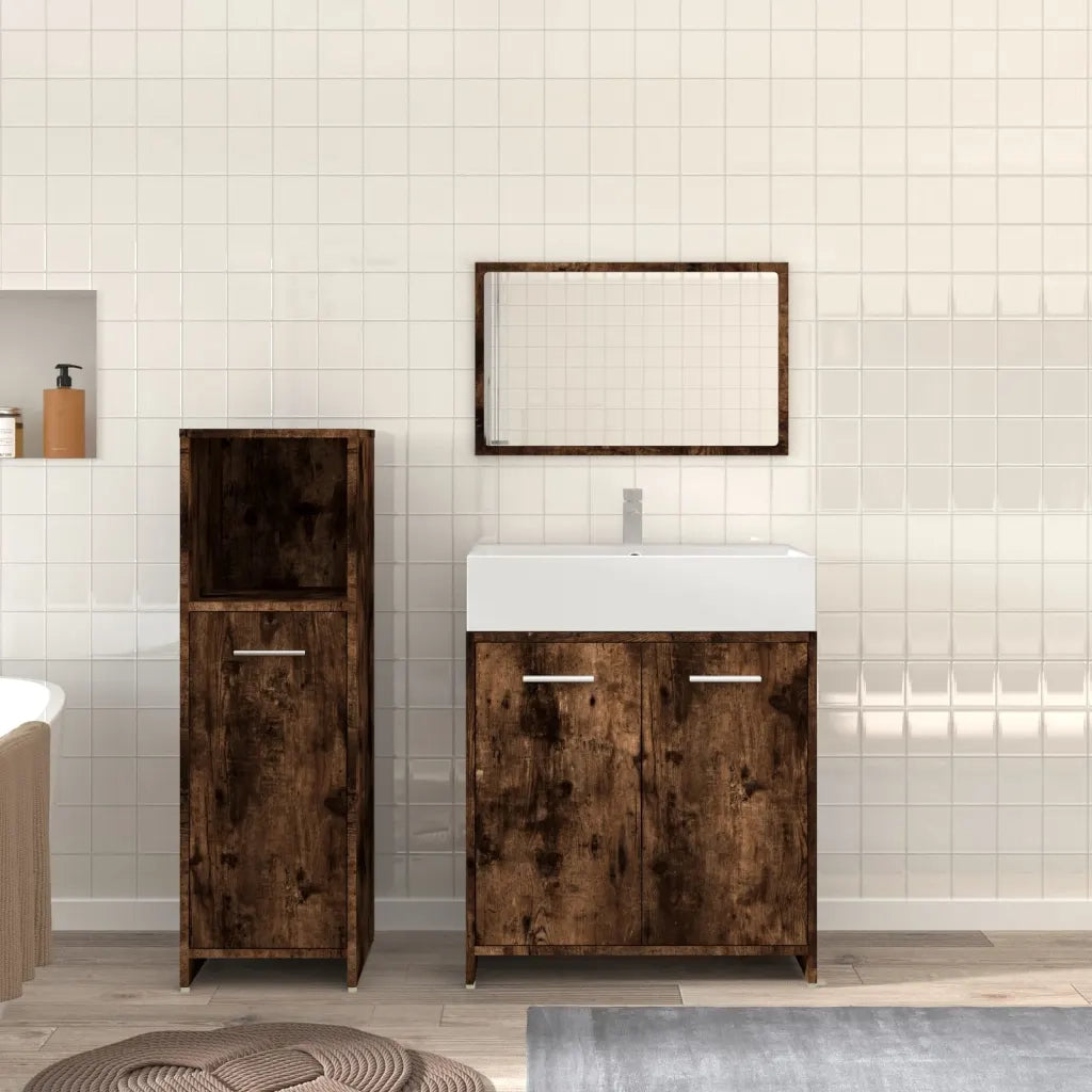 Set Mobili da Bagno 3 pz Rovere Fumo in Legno Multistrato 3154406