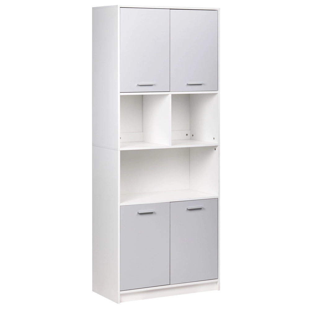 Libreria a 4 ante in truciolare grigio e bianco Mobili da ufficio minimalisti Ripiani aperti e chiusi