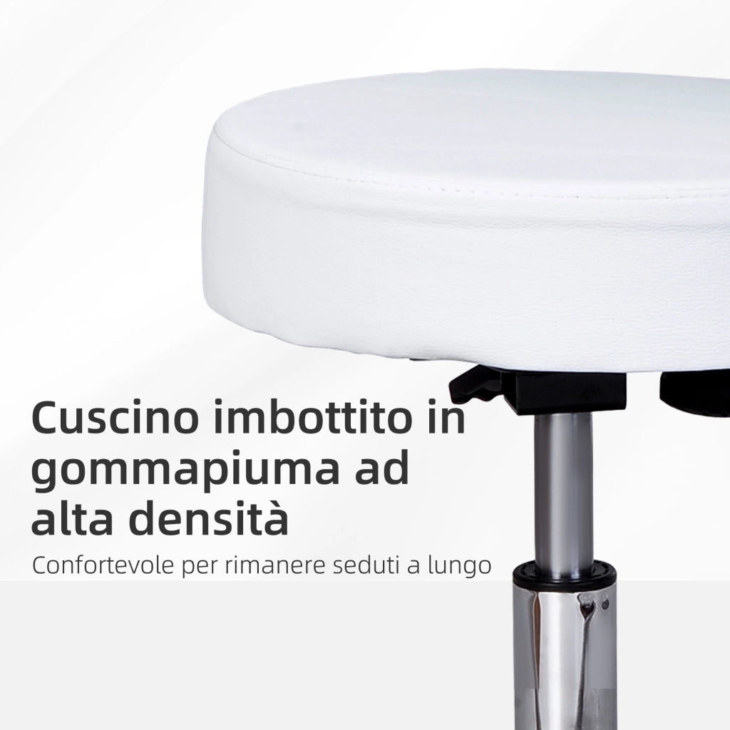 Sgabello Girevole con Schienale ¨C zephmum ¨C Pelle PU Bianca, Altezza Regolabile