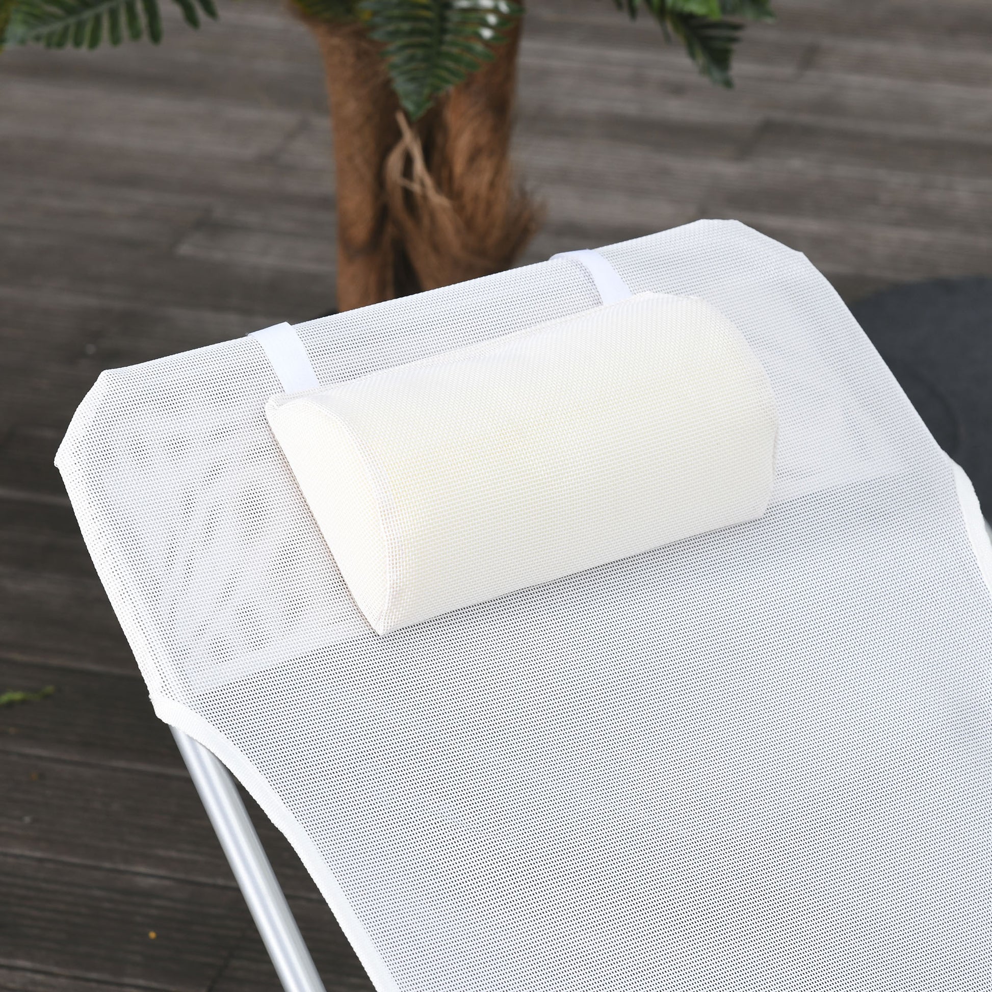 Sdraio da Giardino 182x56x28 cm Pieghevole con Schienale Reclinabile e Cuscino in Metallo e Texteline Crema
