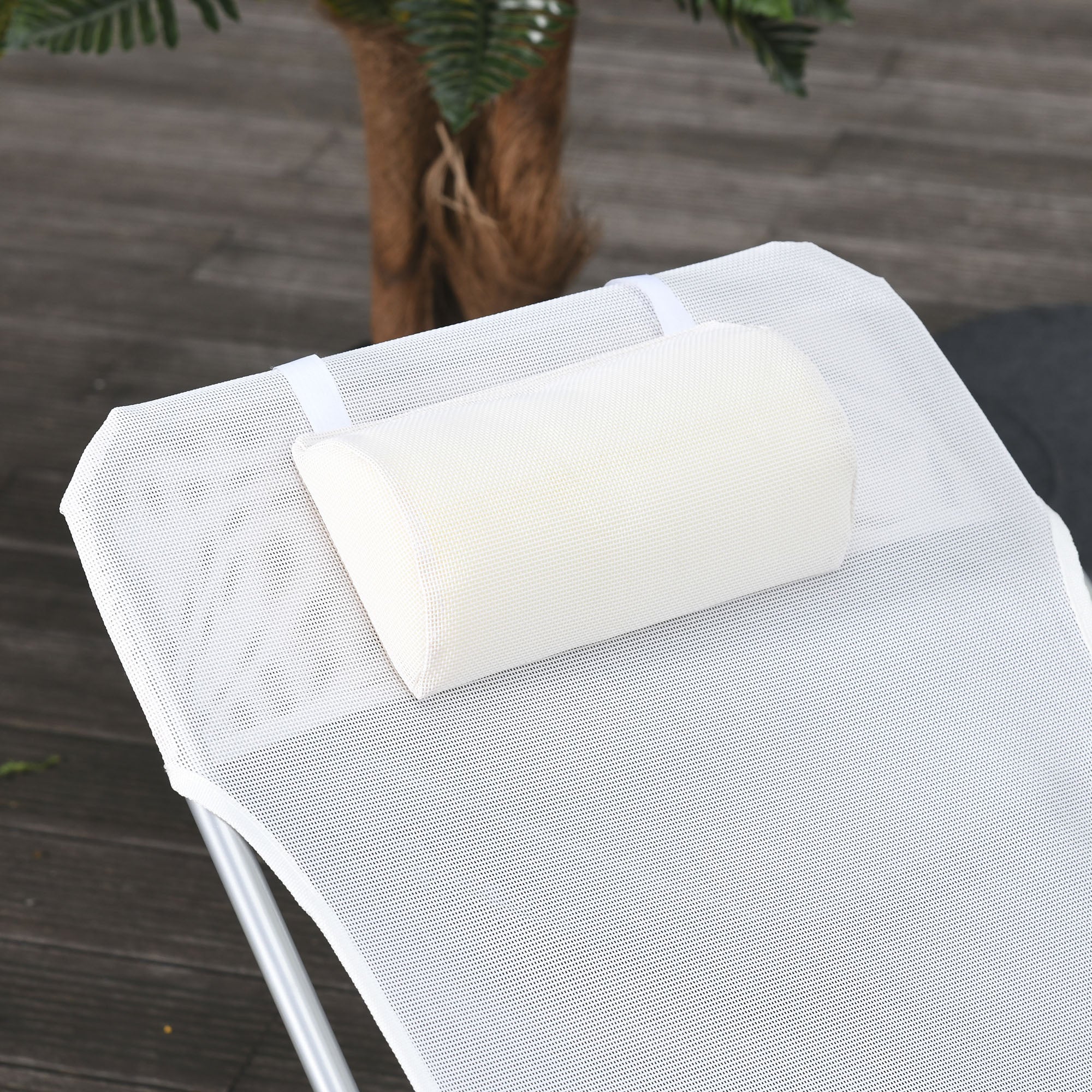Sdraio da Giardino 182x56x28 cm Pieghevole con Schienale Reclinabile e Cuscino in Metallo e Texteline Crema