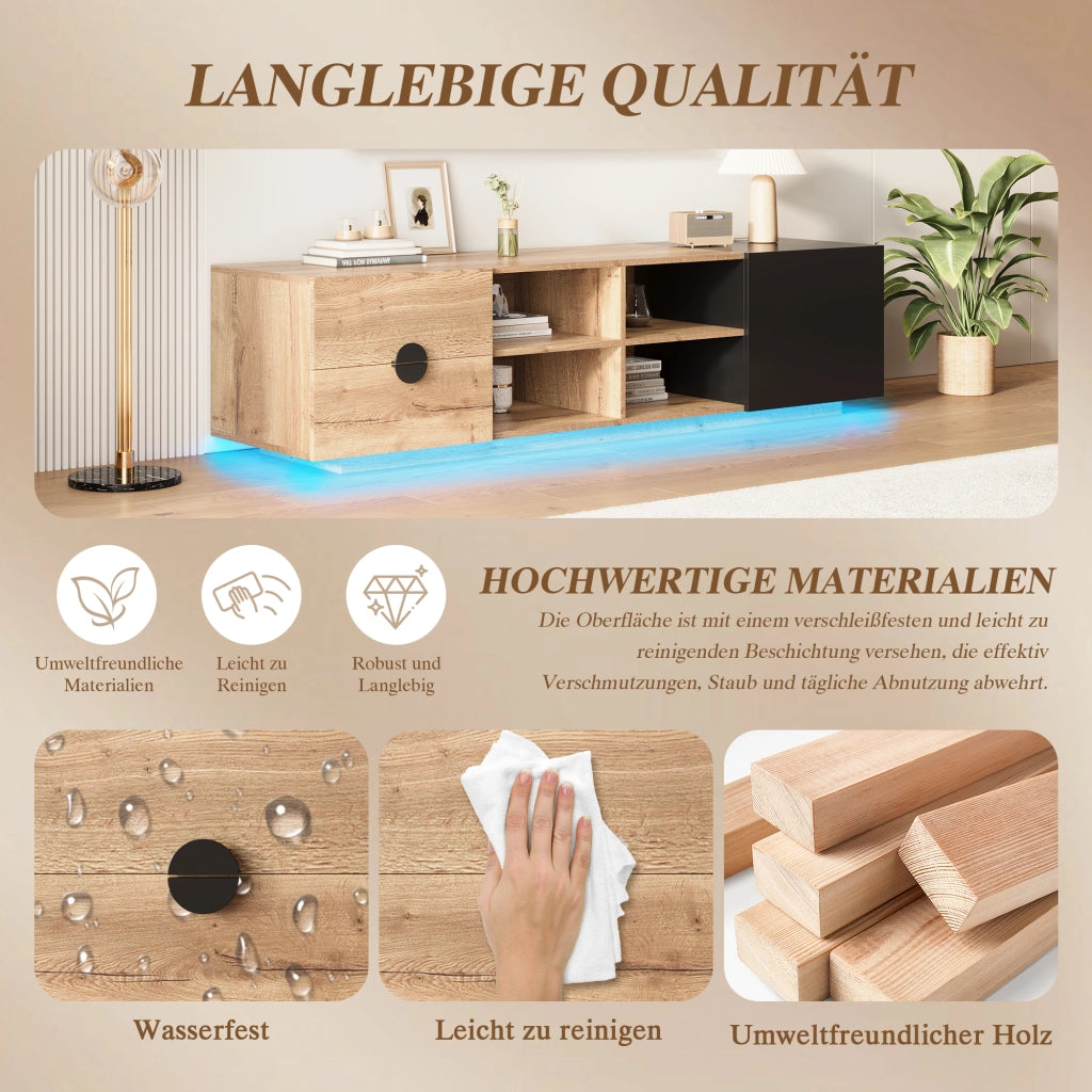 Cassettiera per TV in legno ingegnerizzato nero; lunghezza 180 cm