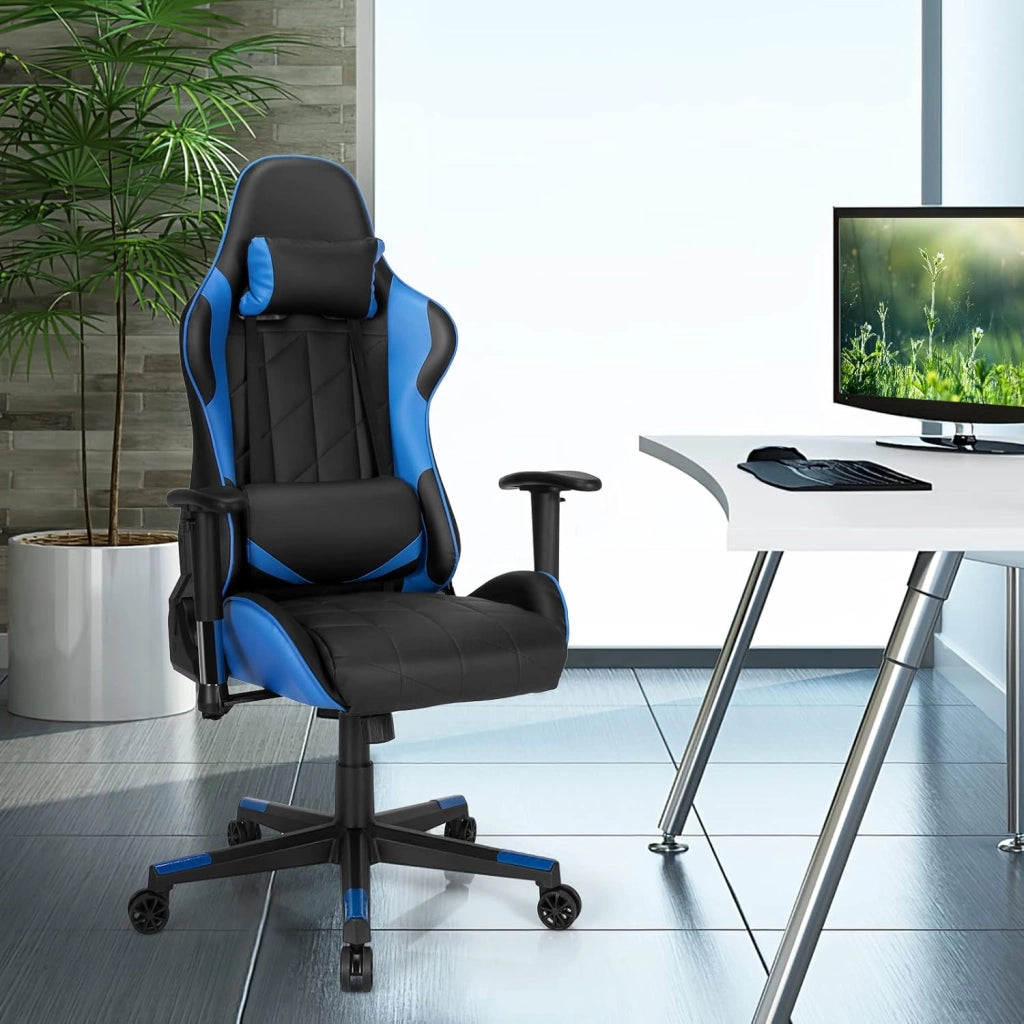 Sedia Gaming, Sedia Girevole con Regolabile Confortevole Supporto Poggiatesta e Lombare, Sedia Computer Comodo Materiale in Cotone di Alta Qualità, Carico di 150 kg, 3 Colori (blu)