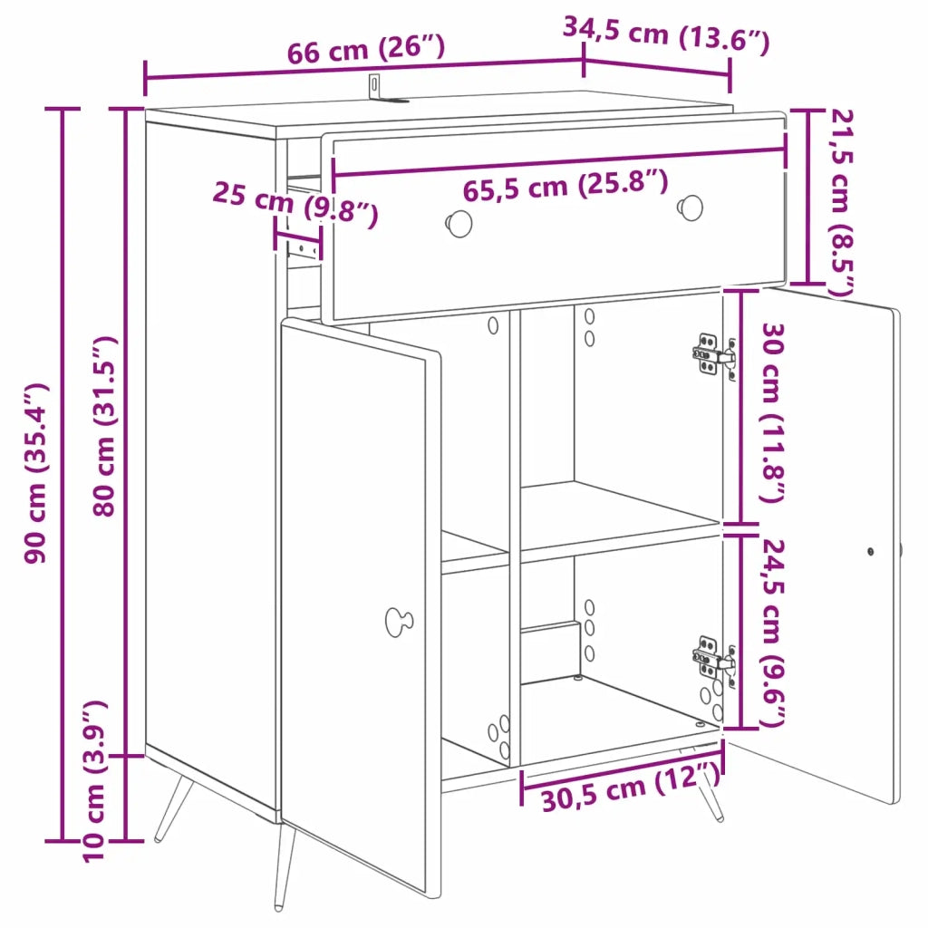 Credenza Nero 66 x 34,5 x 90 cm Legno ingegnerizzato 895556