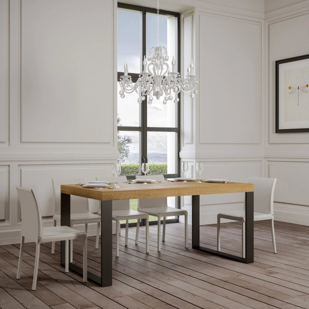 Tavolo Allungabile 140-400x90x77 cm Tecno Quercia Natura Telaio Antracite