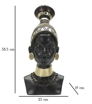 Statua Donna Masai Tribu 23x38,5x19 cm in Poliresina Nero/Oro