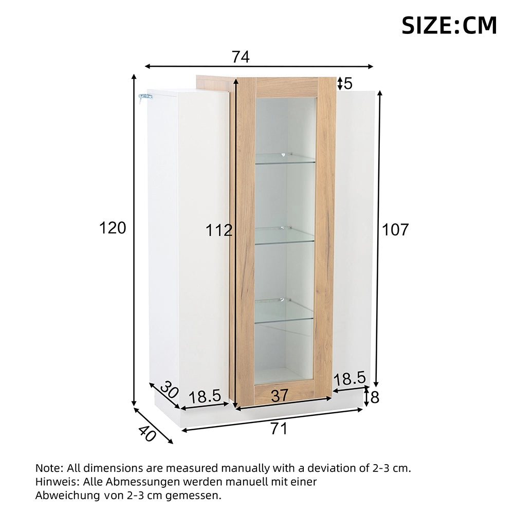 Armoire de salon con vetrina LED - Xylo - 74x40x120 cm - Porte trasparenti, scaffali in vetro, cassetto
