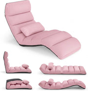 Poltrona Relax, Sedia Pieghevole da Pavimento, Divano Letto da Terra con Cuscino e Schienale Regolabile in 5 Posizioni, Sedia Imbottita Relax per Soggiorno, Camera da Letto (Rosa)