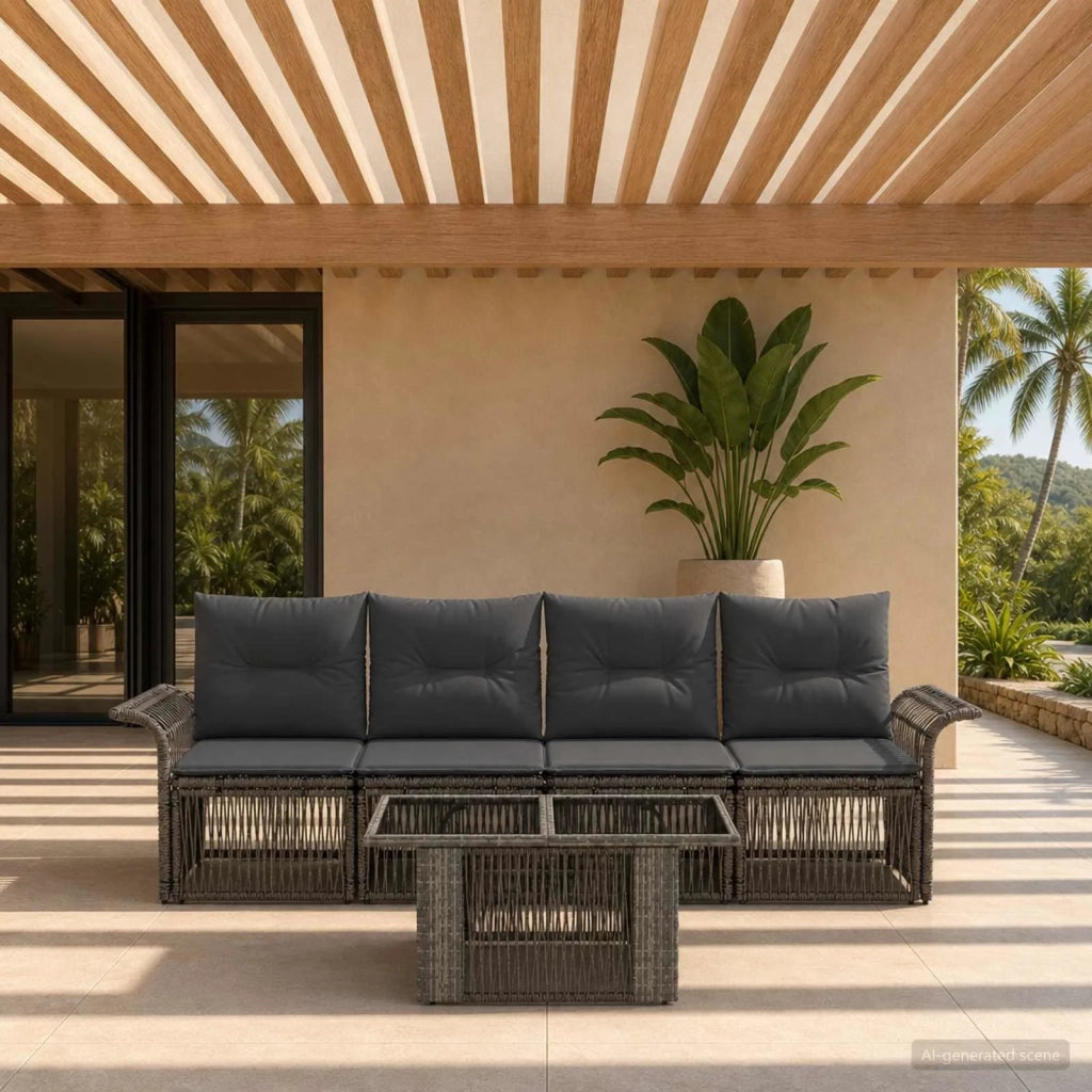 Set Divano da Giardino 5 pz Grigio e Grigio Scuro polyrattan 3436589
