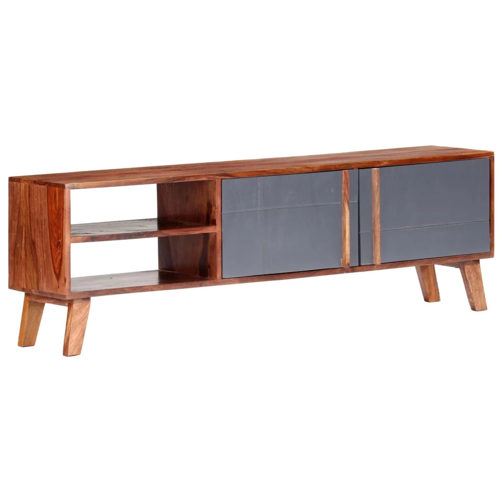 Mobile TV multimediale scaffale TV mobile TV sala da pranzo soggiorno camera da letto 140 x 30 x 45 cm legno massello grigio 02_0025915