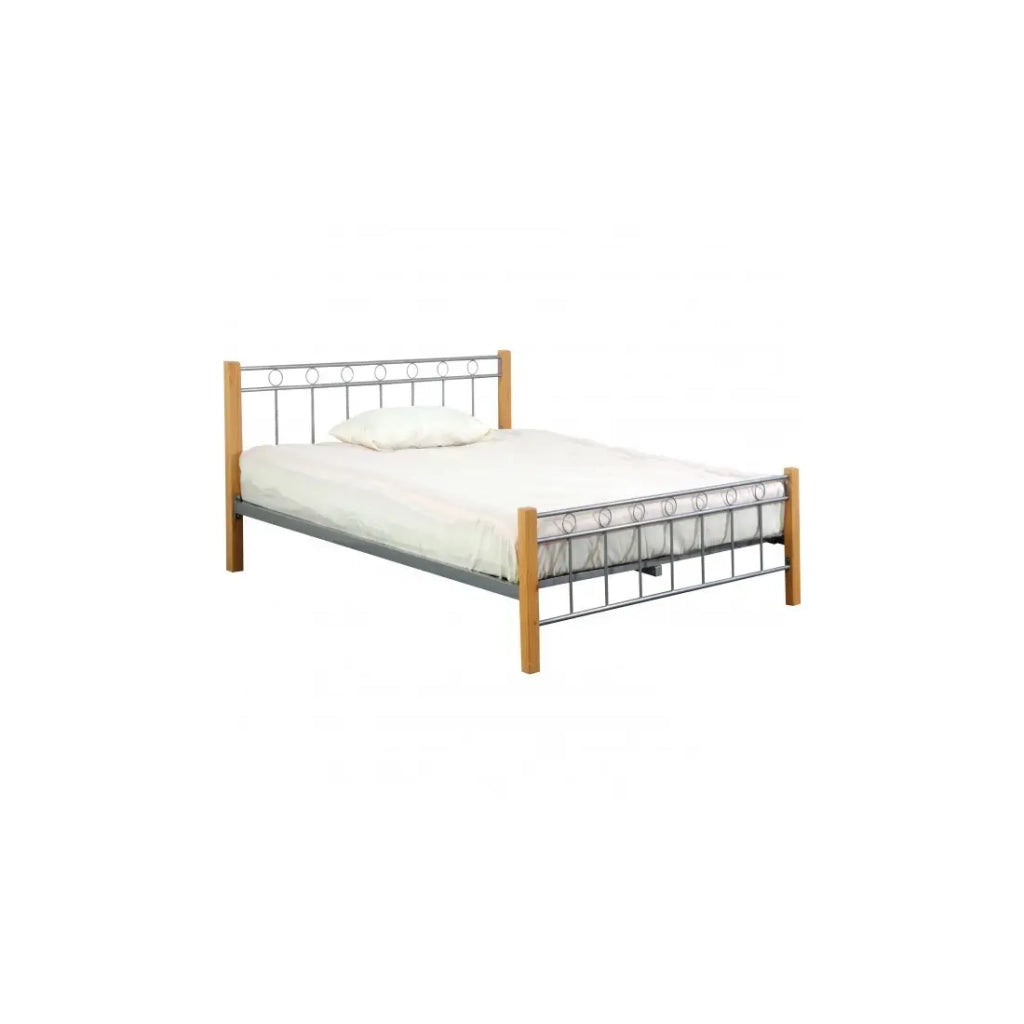 Letto EVELINE 160x200 cm in metallo e legno color grigio e naturale con doghe.