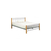 Letto EVELINE 160x200 cm in metallo e legno color grigio e naturale con doghe.