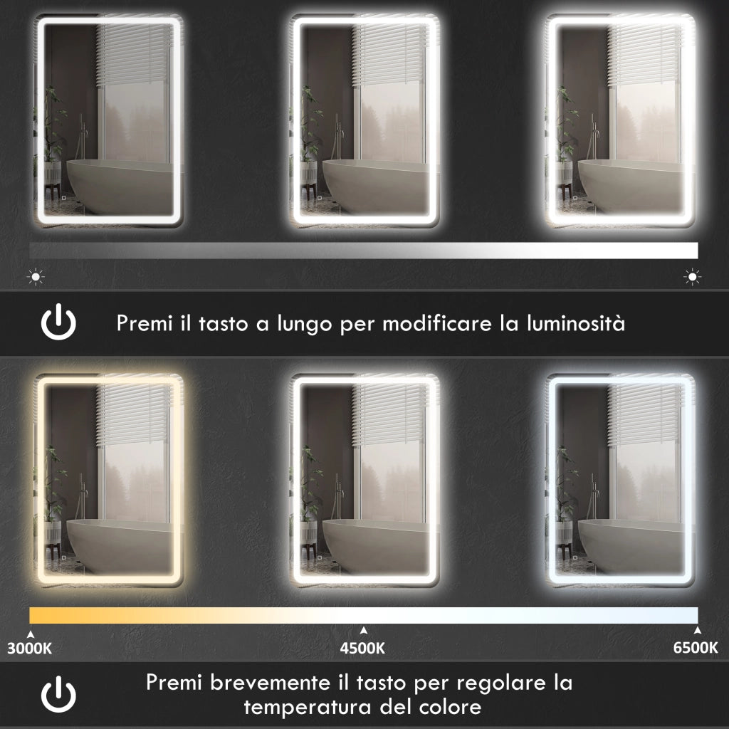 Specchio Bagno LED con Touch e Antiappannamento ¨C Xylo ¨C 70x100cm Bianco