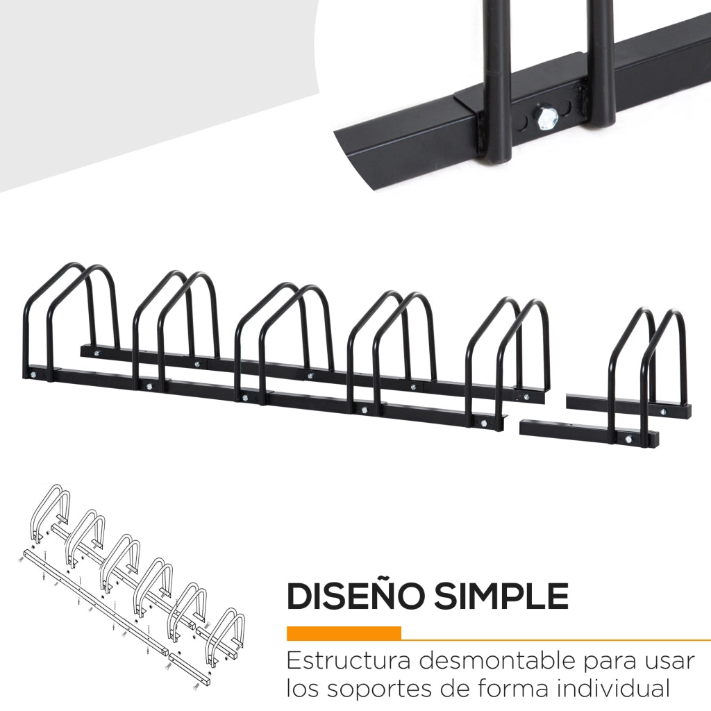Parcheggio Biciclette 6 Posti ¨C zephmum ¨C Acero 179x33x27 cm Nero