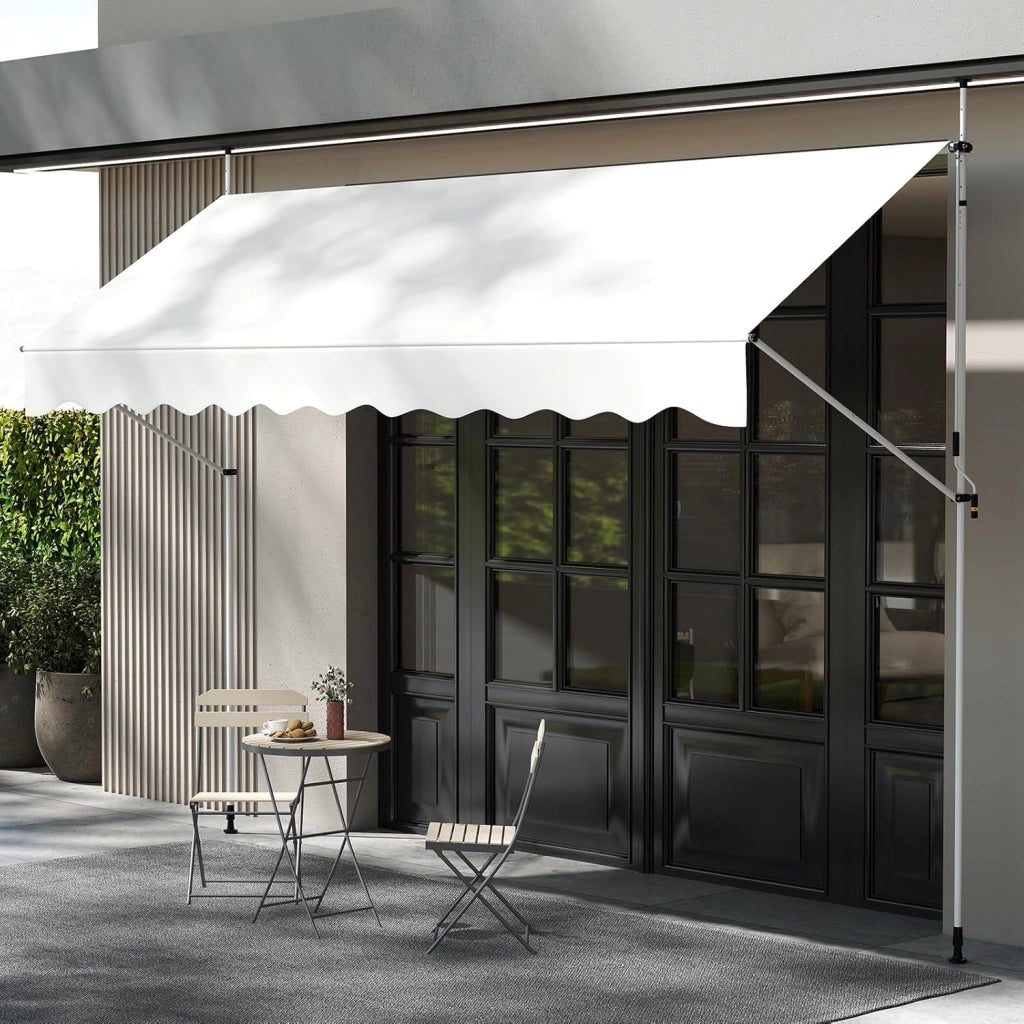 Tenda da Sole a Morsetto, Regolabile in Altezza e Inclinazione con Manovella, Telo Impermeabile e Resistente ai Raggi Solari e Telaio Antiruggine, Tenda Retrattile Senza Foratura (4M,Bianco)
