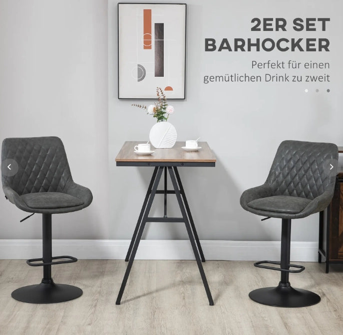 SGABELLI BAR Set da 2 pezzi Regolabili 63-83 cm con Schienale Pelle Grigio Scuro