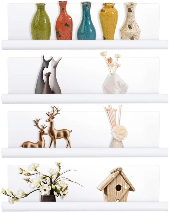 Pannello per parete 4-segmenti senza fori, pannello per parete in acrilico, offre spazio per libri e foto, pannello per parete per la decorazione domestica, adatto per cucina, bagno, ufficio, soggiorno, bianco