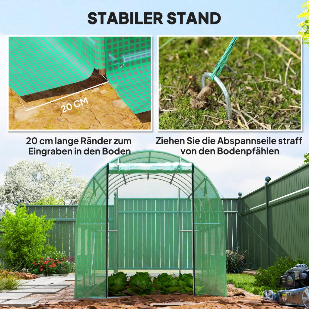 Serra da giardino in plastica con struttura in acciaio e porte a rullo ¨C zephmum ¨C Verde