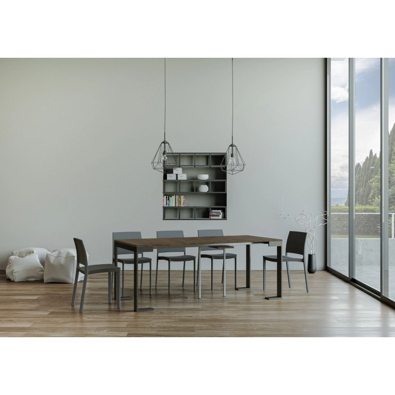 Consolle allungabile 90x40/196 cm Tecno Small Evolution telaio Antracite - Noce