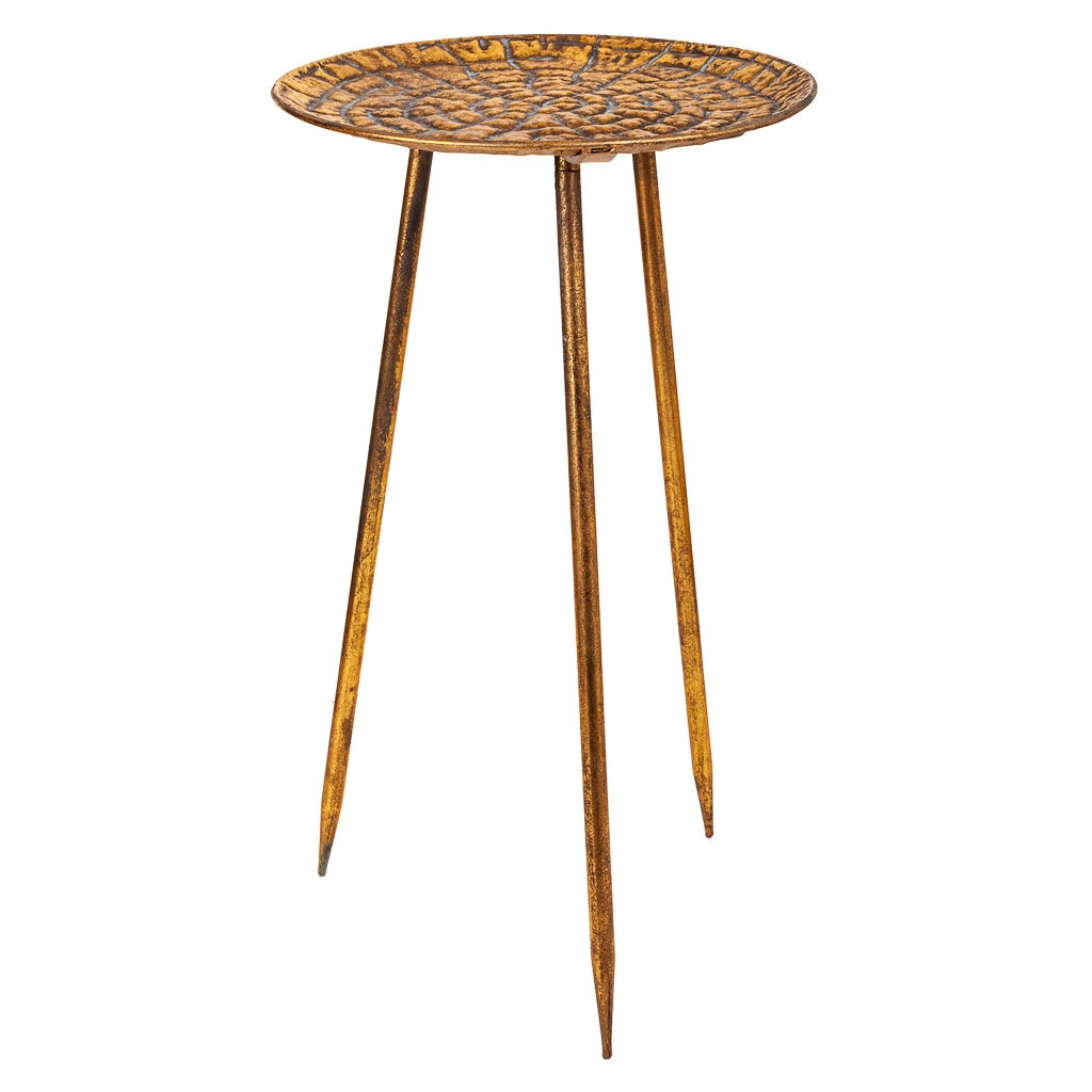 Tavolino angolare in metallo dorato 34,5x34,5x59h