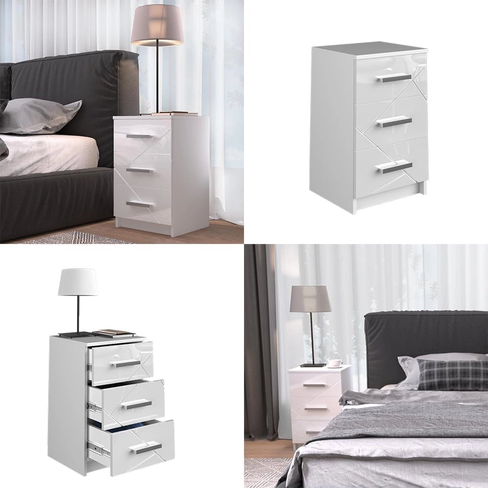 Comodini camera da letto Irma, Bianco, 35.5 x 66 cm, adatto per il posizionamento laterale accanto a letti boxspring