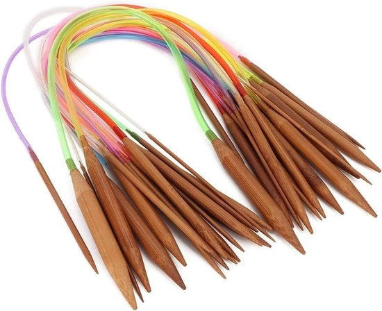 Set di Aghi da Maglia Circolari a Colori Multicolori - Aghi a Doppia Anello in Bambù Bruciato per Maglia (40cm)