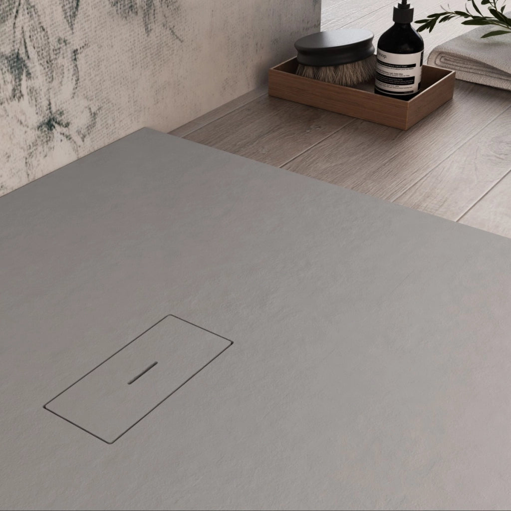 Piatto doccia in marmoresina grigio chiaro effetto pietra cemento maka, misura 90x90