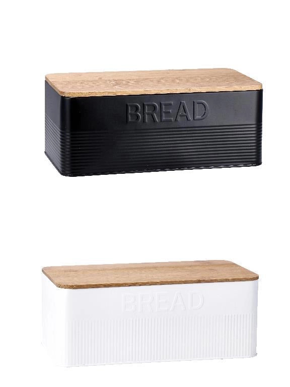 1 Pezzo Cassetta Portapane in Latta Coperchio in Bambu 33 x 18 x 12 cm 2 Colori
